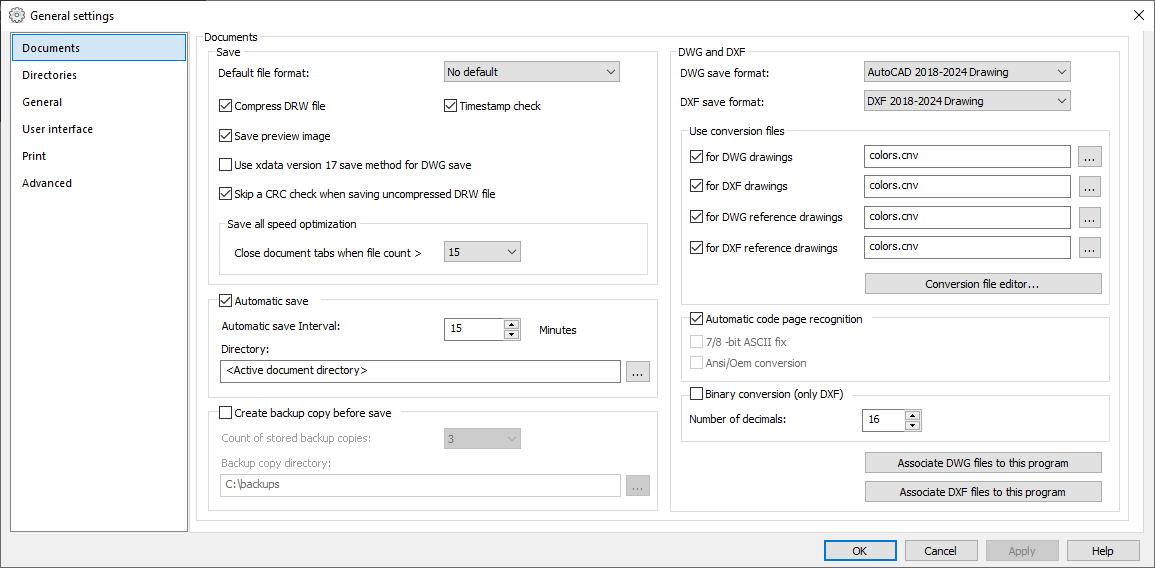 Define document settings