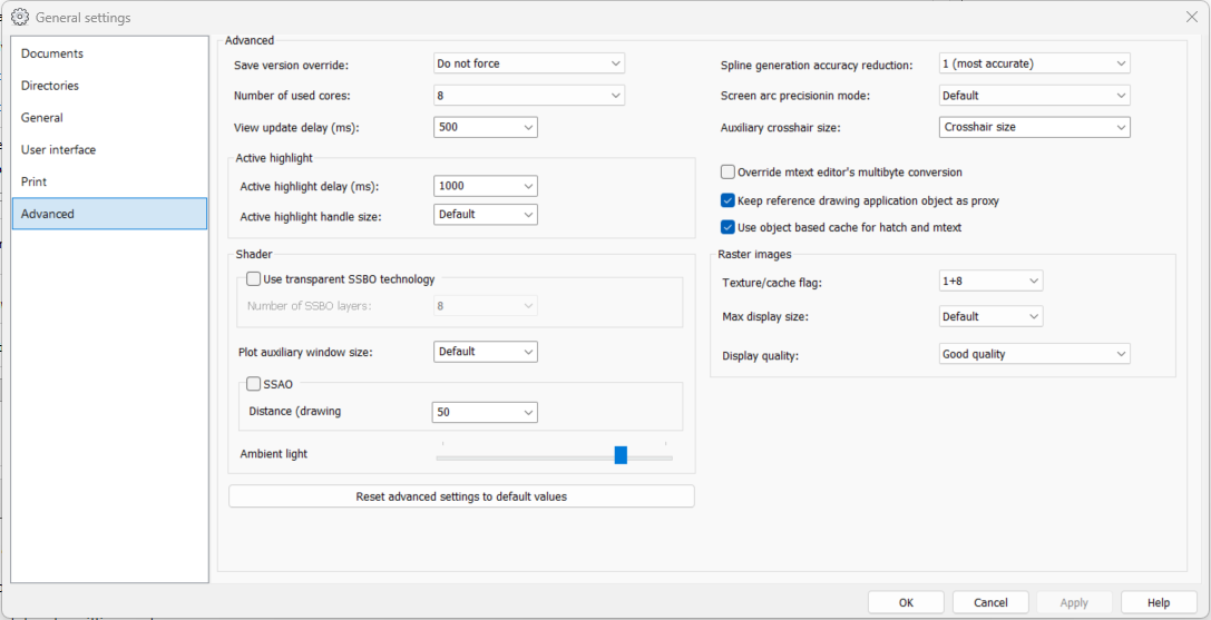 Define advanced settings
