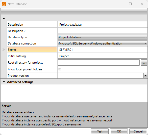 Create project database structure