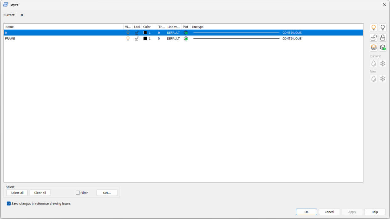 Manage layers in the Layer dialog