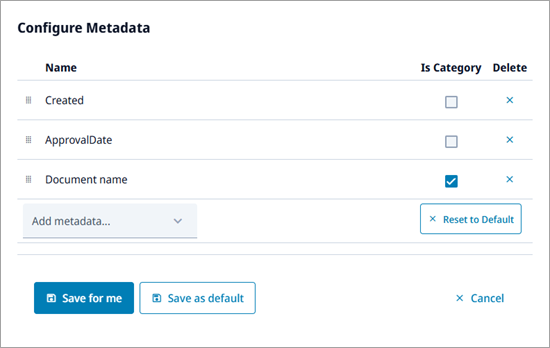 Configure metadata dialog