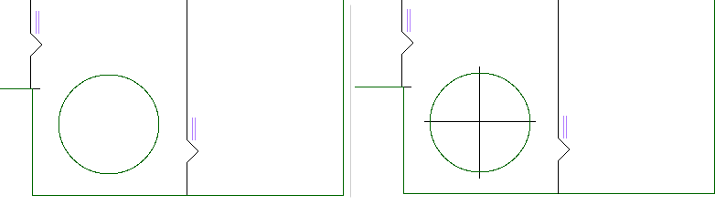 Hole on coded plate without centre lines and with centre lines