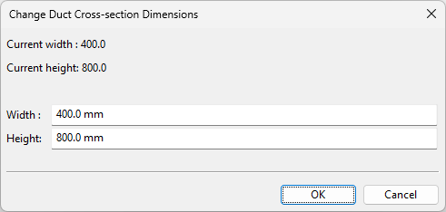 Change Duct Cross-section Dimensions dialog