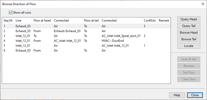 Browse Direction of Flow dialog
