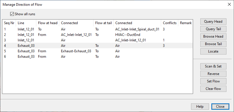 Manage Direction of Flow dialog