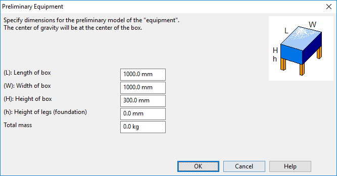 Preliminary Equipment dialog