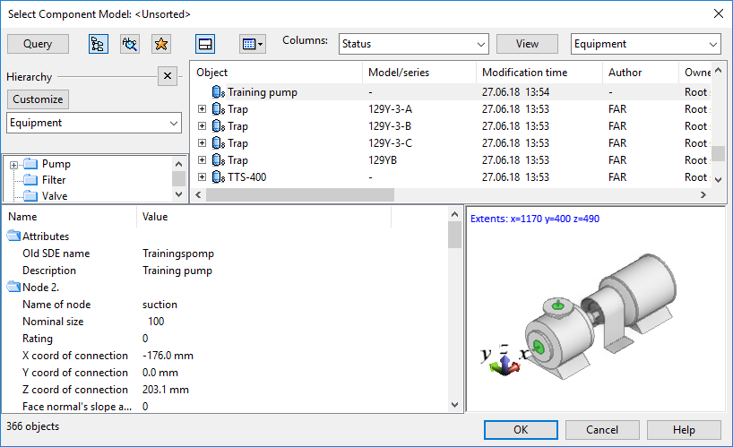 Select Component Model dialog