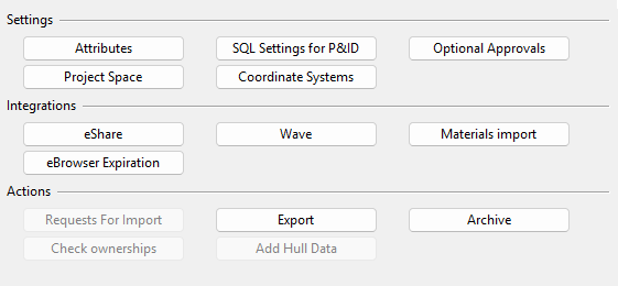 Settings And Actions dialog