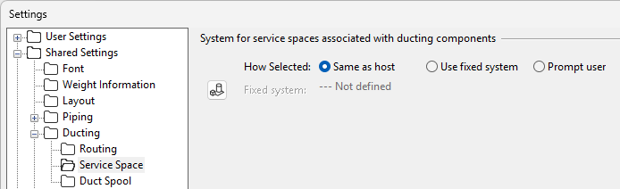 Shared Settings > Ducting > Service Space