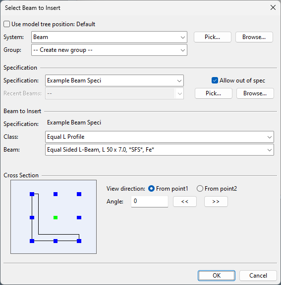 Select Beam to Insert dialog
