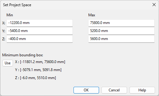 Set Project Space dialog