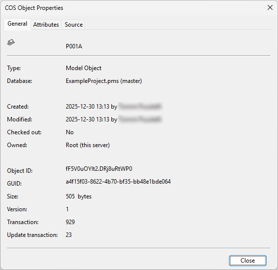 COS Object Properties dialog