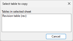 Select Table to Copy dialog