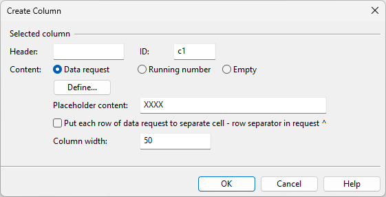 Create Column dialog