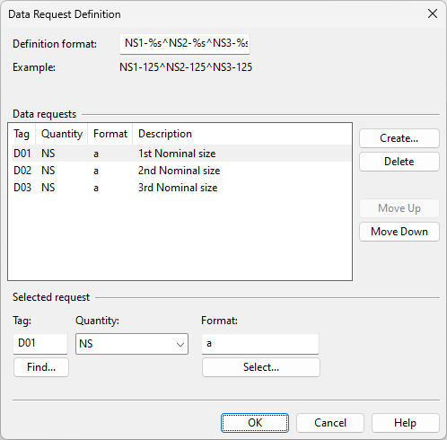Data Request Definition dialog
