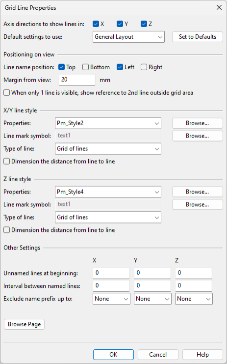 Grid Line Properties dialog