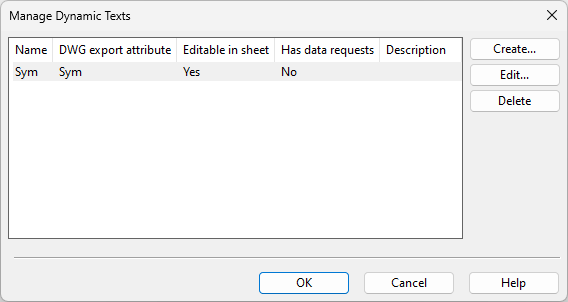 Manage Dynamic Texts dialog
