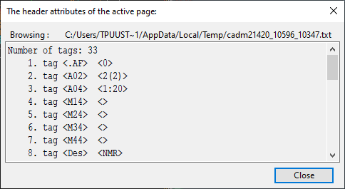 The header attributes of the active page dialog