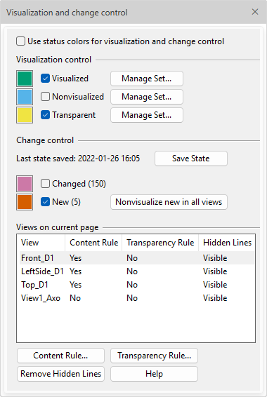 Visualization and change control pane