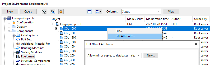 Project Environment dialog