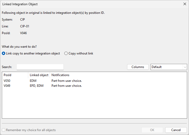 Linked Integration Object dialog
