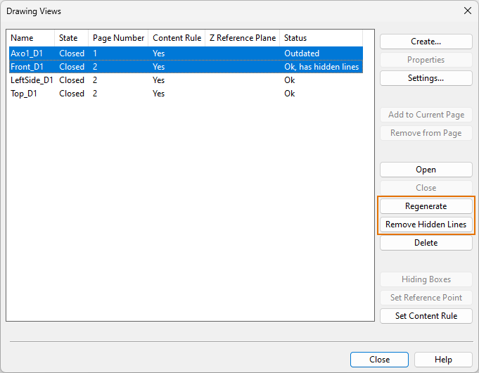 Updating drawing views, reference drawings, and imported tables